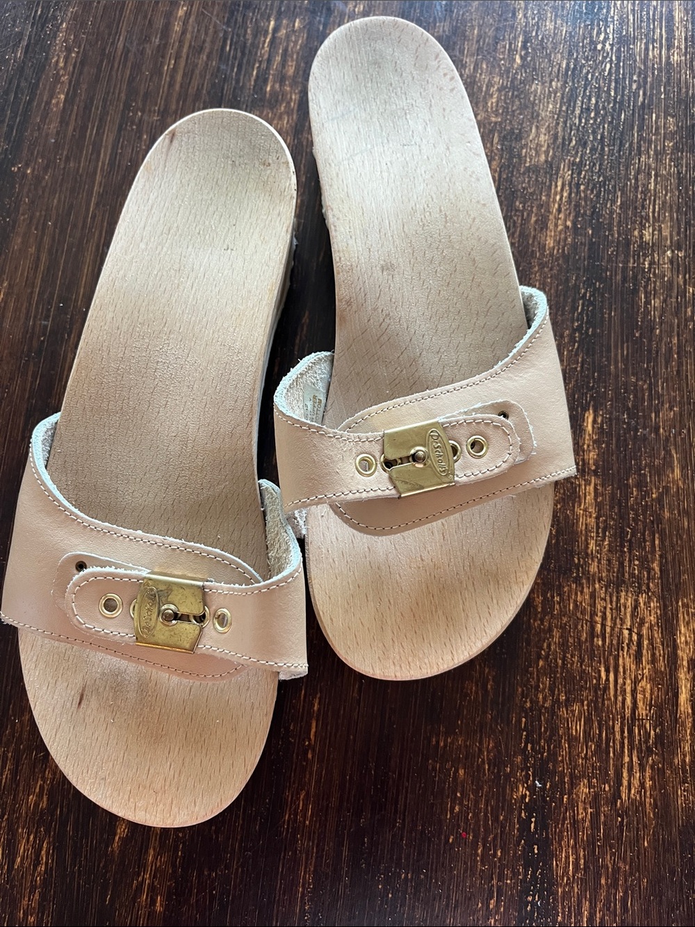 Vintage DR SCHOLL’S Original Wooden Exercise Sandals Beige Made in Italy Size 9